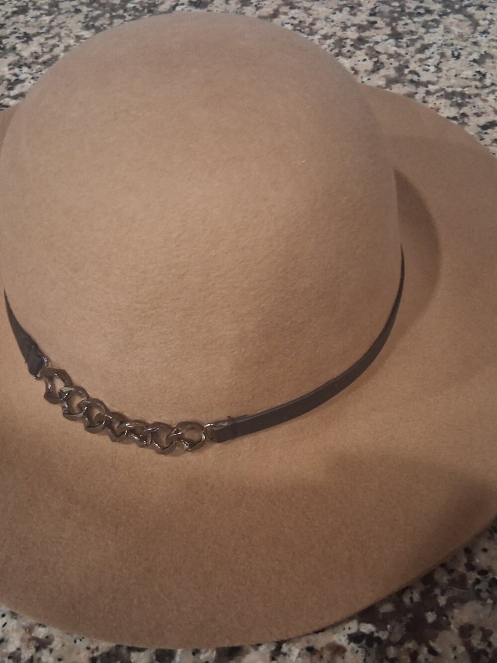 Felt Fedora Hat by C.C. Exclusive- Tan Wide Brim with Chain Accent-One Size - Picture 2 of 5